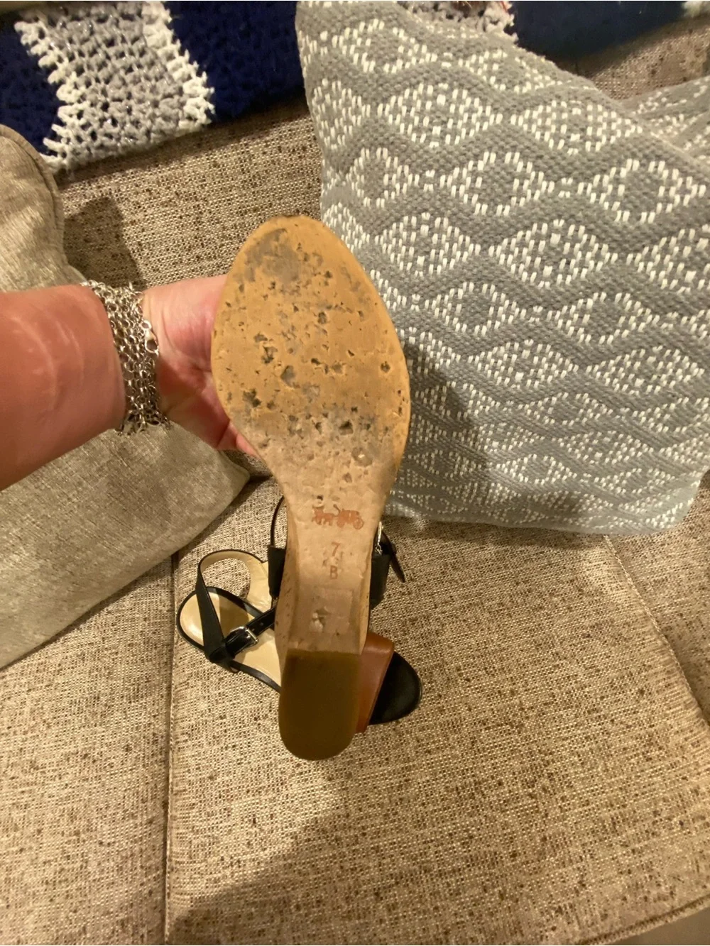 Coach Two-Tone Cork Wedge Sandals - Black & Brown